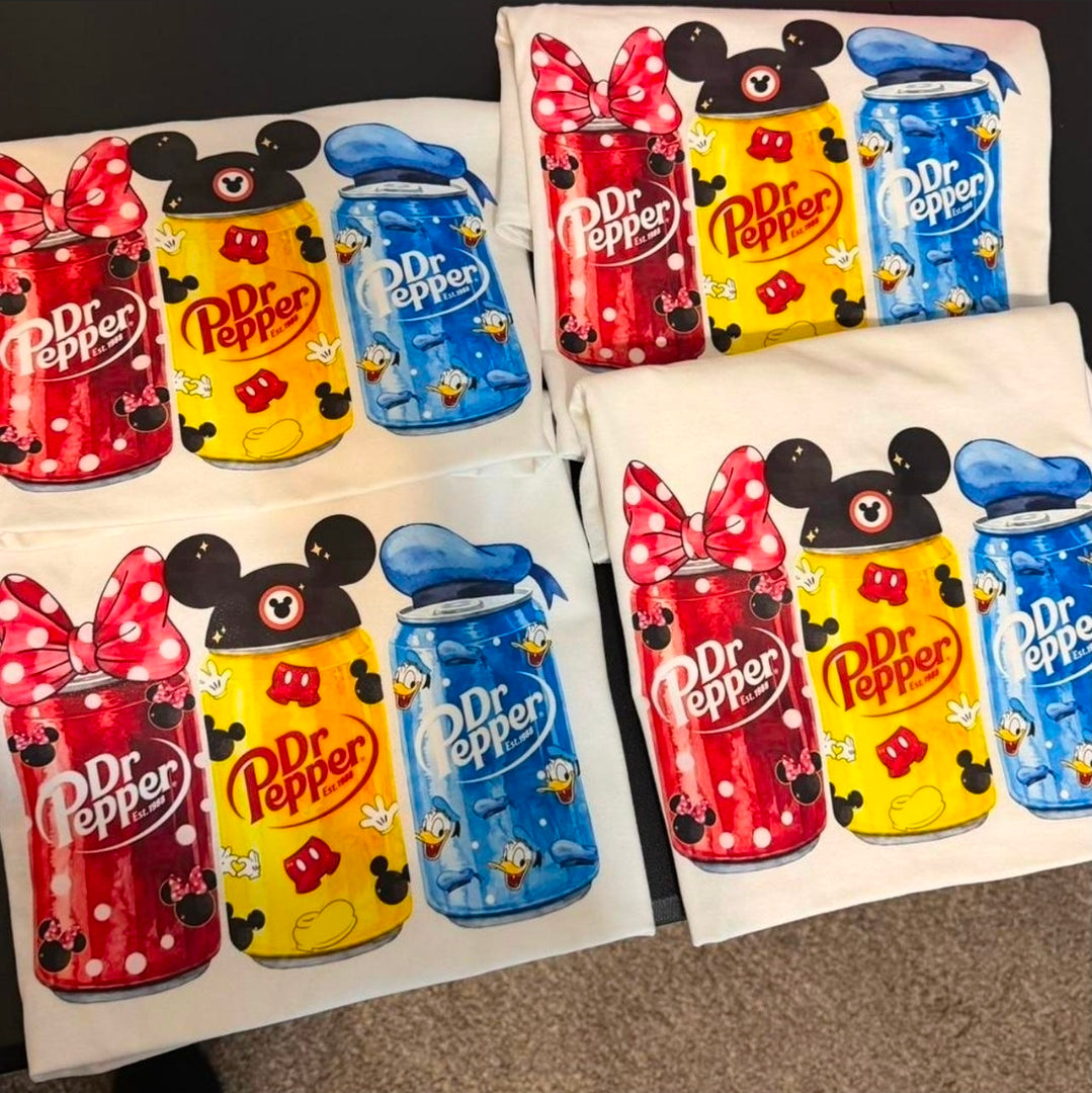 Dr Pepper Disney Mickey Minnie Donald Graphic Print Unisex Cotton T-Shirt