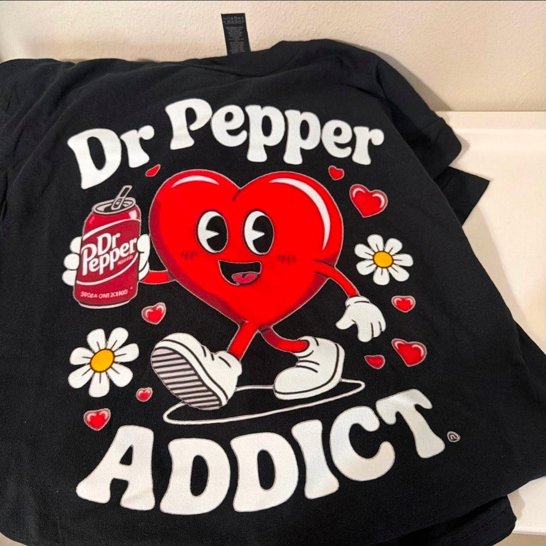 Dr Pepper Addict Black Graphic T-Shirt Soda Theme
