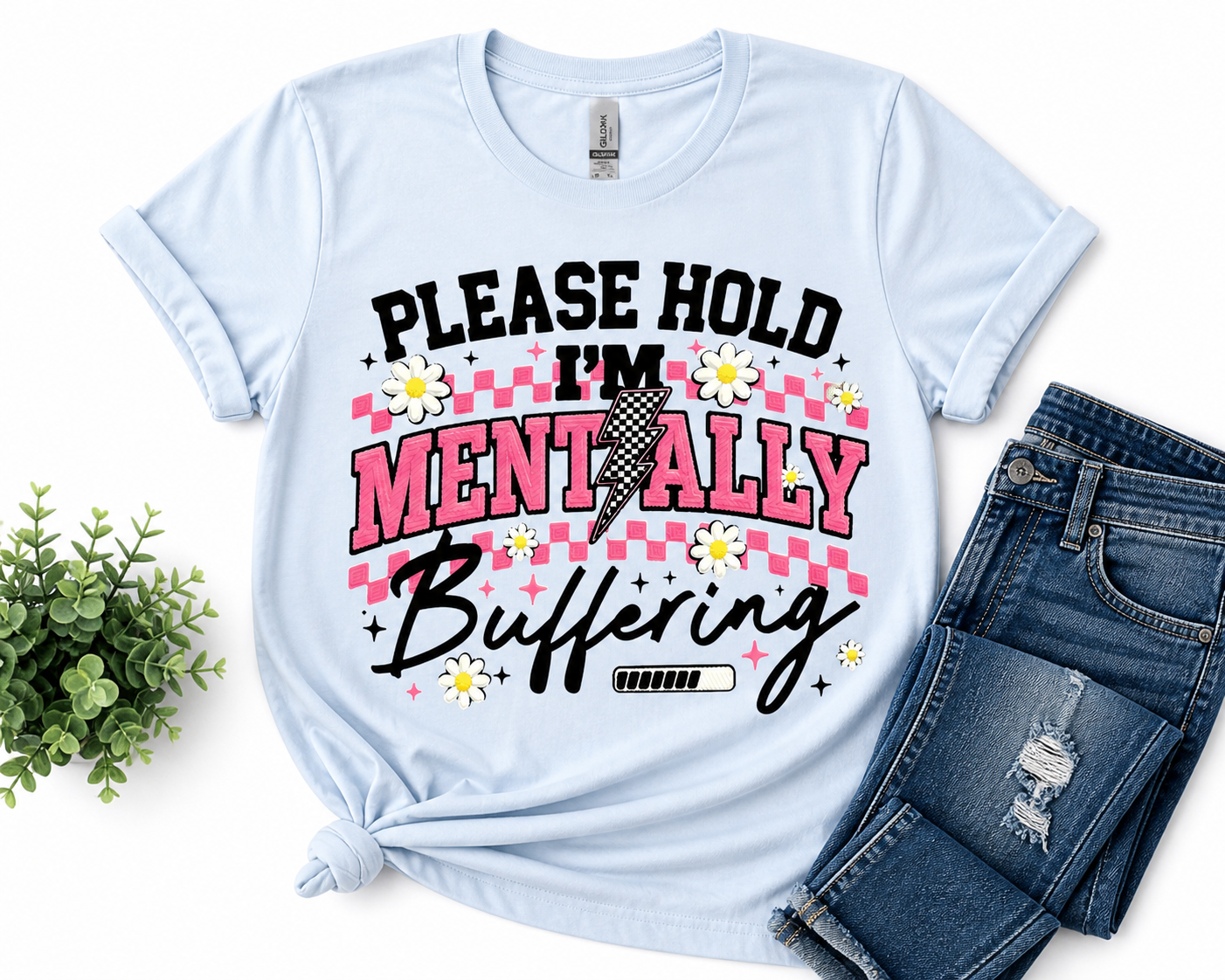 Light Blue Graphic Print Crew Neck Short Sleeve Women's T-Shirt