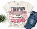 Gildan Thriving Surviving Crying Graphic Tee Crew Neck Short Sleeve Beige Pink
