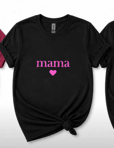 Black Pink Mama Heart Graphic Short Sleeve Crew Neck Women's T-Shirt